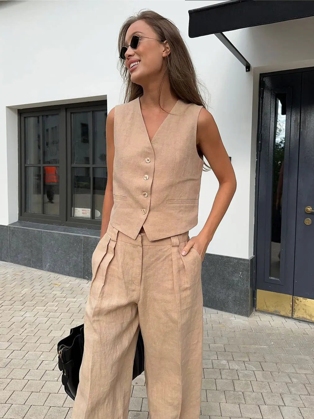 Valera - Women’s Linen Vest & Wide Leg Set