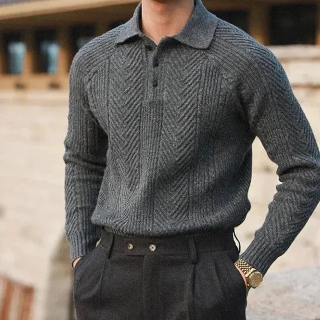 Velaro | Men’s Textured Knit Polo Sweater