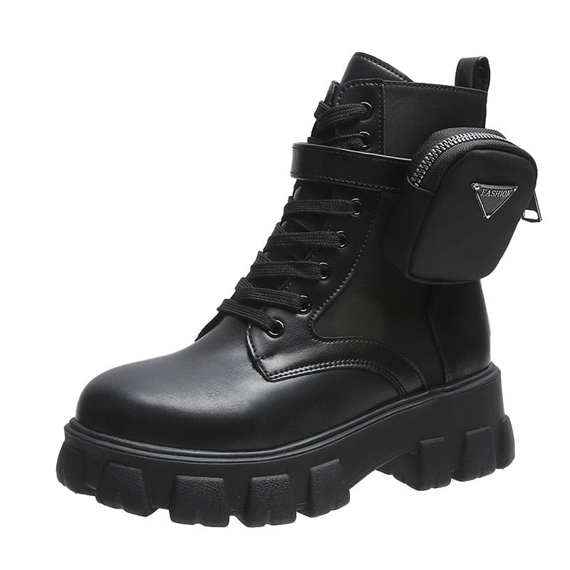 Maeve | Women's Platform Combat Boots - Lace-Up with Detachable Pouch