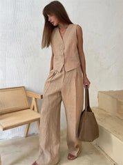 Valera - Women’s Linen Vest & Wide Leg Set