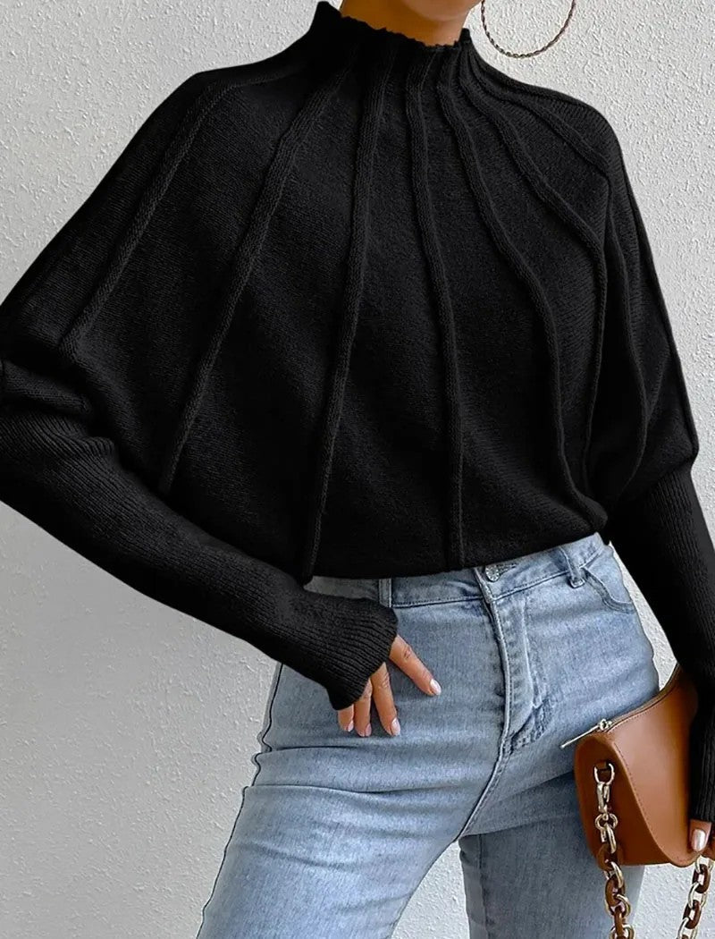 Averia | Women’s Batwing Knit Mock Neck Sweater