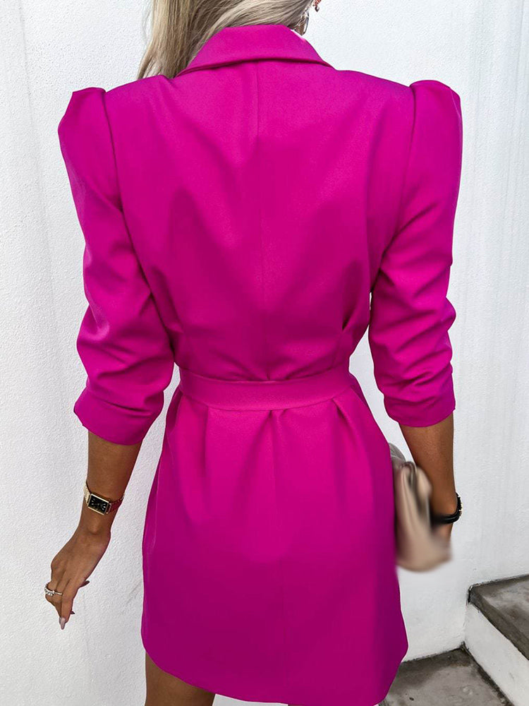 Gianni Deveroux | Women's Double-Breasted Blazer Dress - Puff Sleeve, Tailored Fit