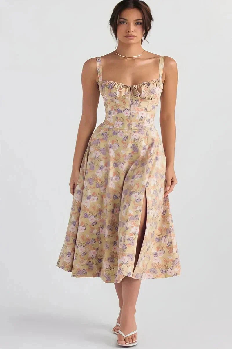 Linsay | Women’s Corset Bodice Midi Dress with Tie Back