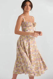 Linsay | Women’s Corset Bodice Midi Dress with Tie Back