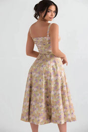 Linsay | Women’s Corset Bodice Midi Dress with Tie Back