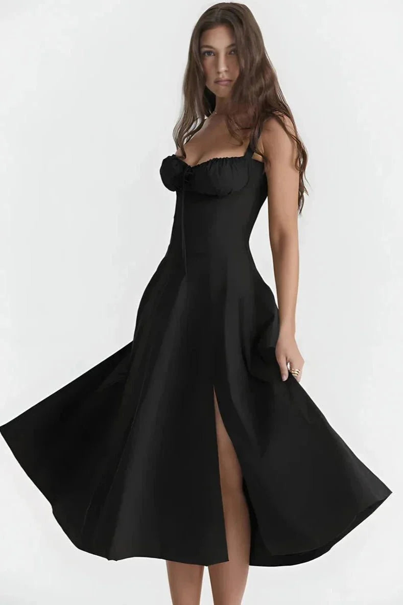Linsay | Women’s Corset Bodice Midi Dress with Tie Back
