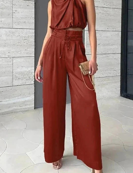 Danalyn | Women’s Sleeveless V-Neck Wide Leg Pants Set