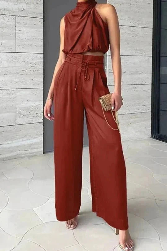 Danalyn | Women’s Sleeveless V-Neck Wide Leg Pants Set