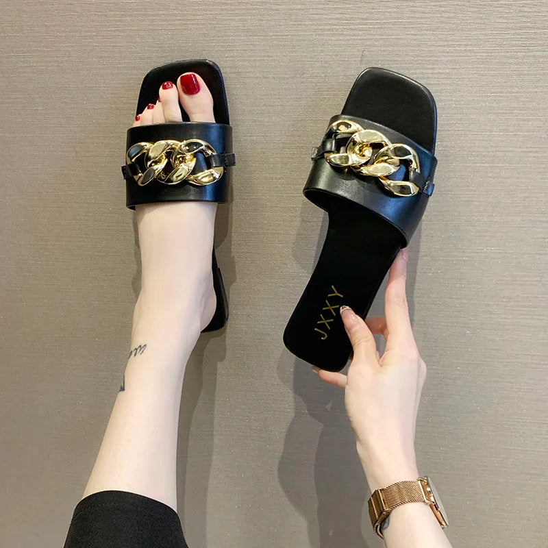 Aureliax | Chain Link Square Toe Flats