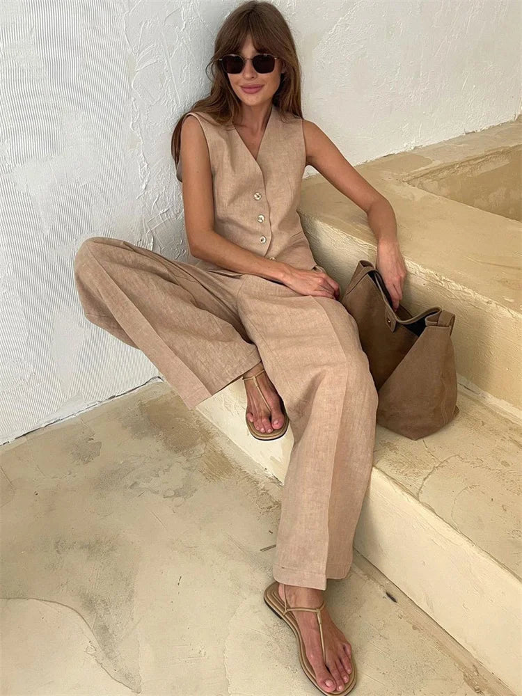 Valera - Women’s Linen Vest & Wide Leg Set