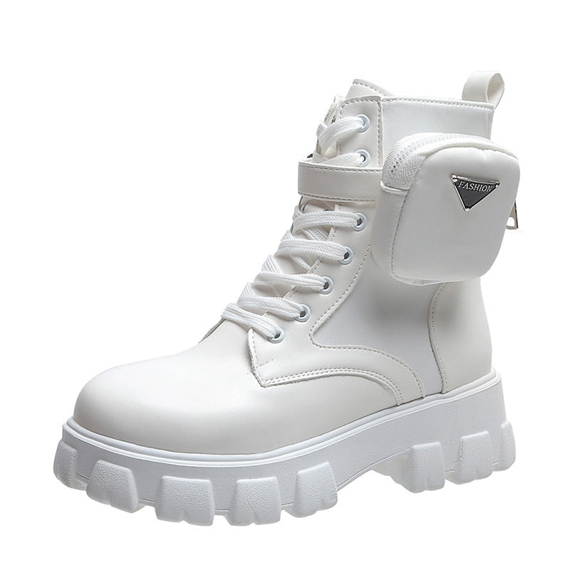 Maeve | Women's Platform Combat Boots - Lace-Up with Detachable Pouch