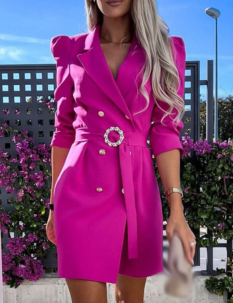 Gianni Deveroux | Women's Double-Breasted Blazer Dress - Puff Sleeve, Tailored Fit