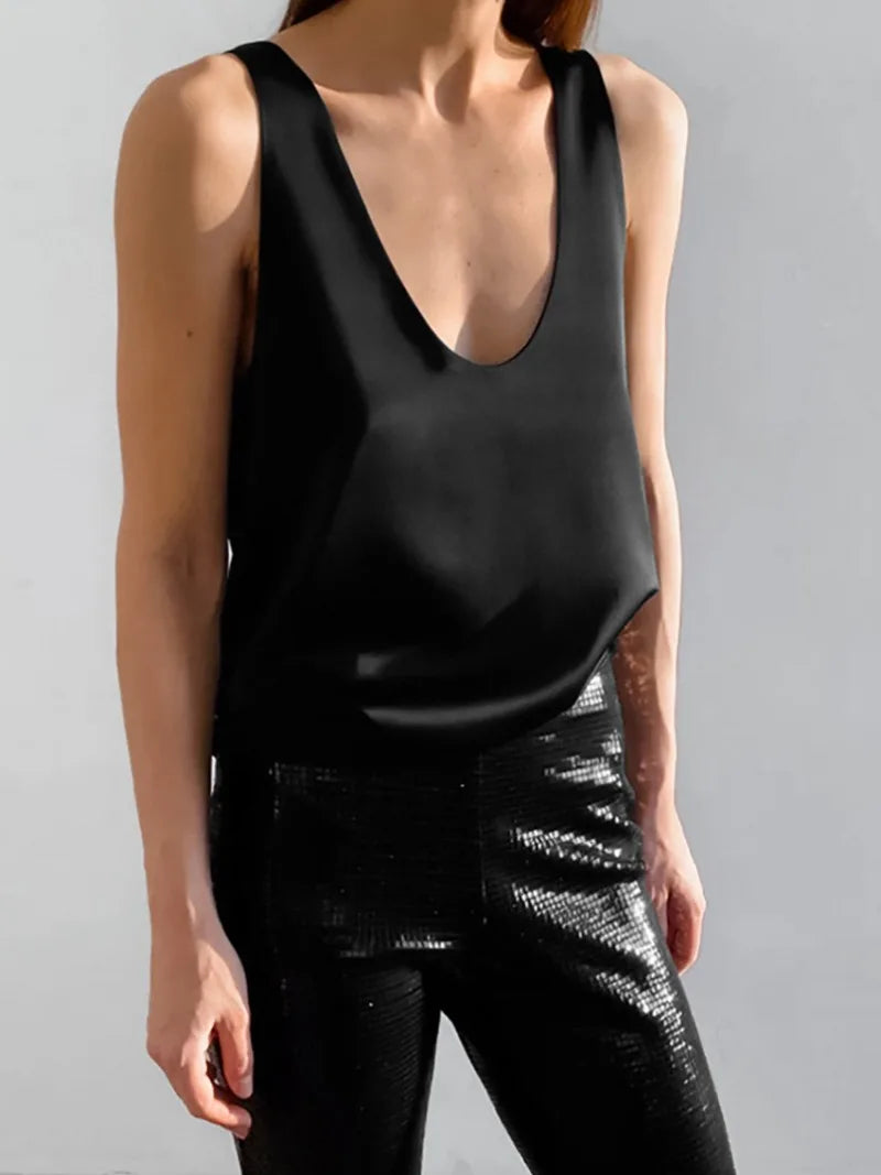 Selene - Women’s Satin Draped Tank Top