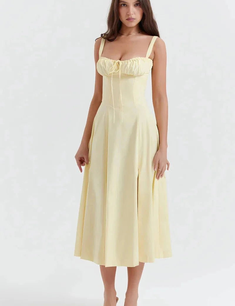 Linsay | Women’s Corset Bodice Midi Dress with Tie Back