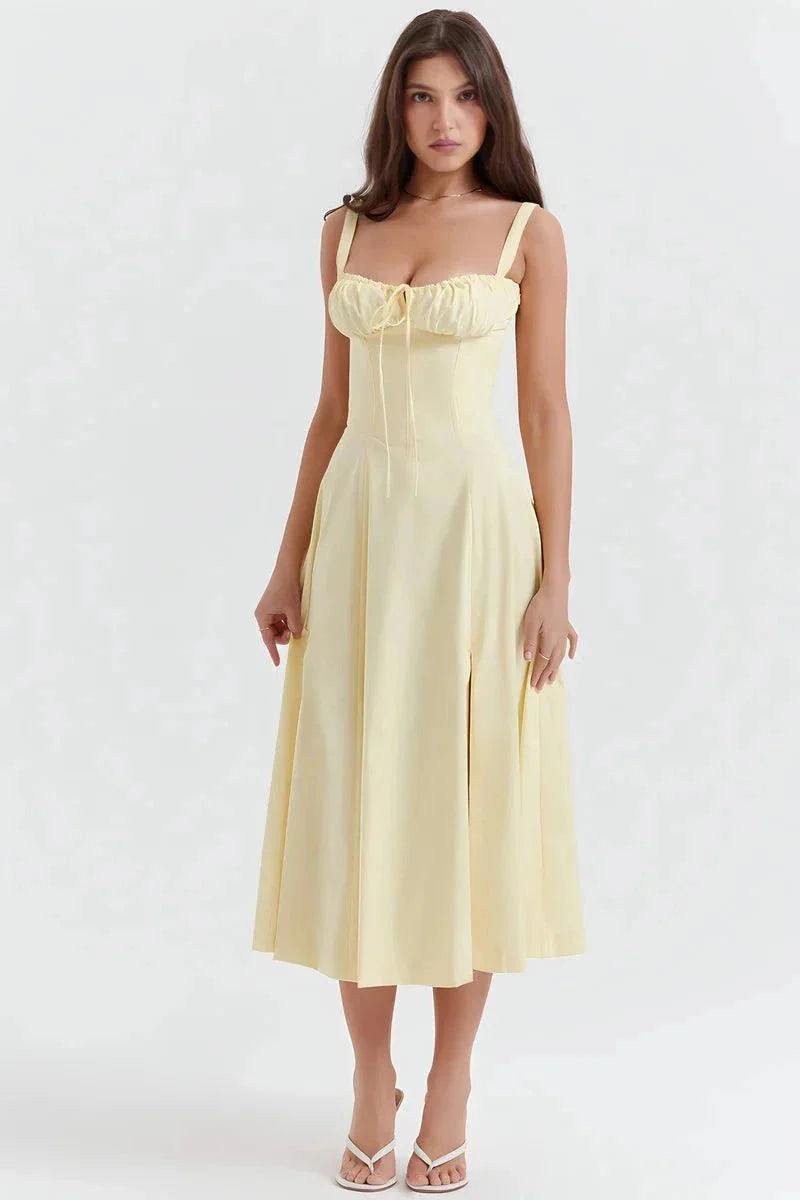 Linsay | Women’s Corset Bodice Midi Dress with Tie Back
