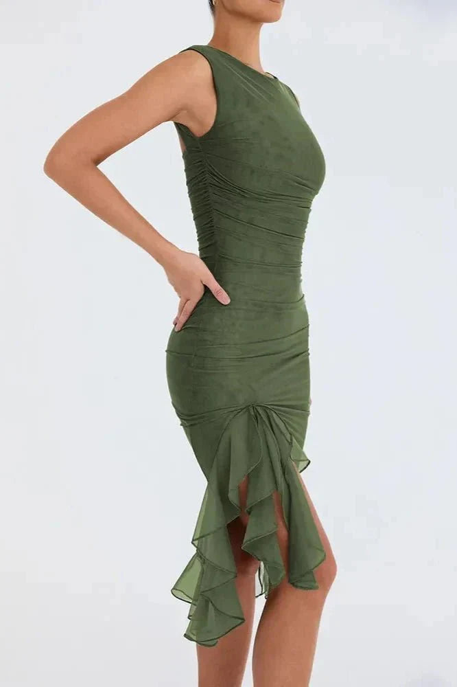 Charlotte | Women’s Stretch Mesh Midi Dress with Low Back