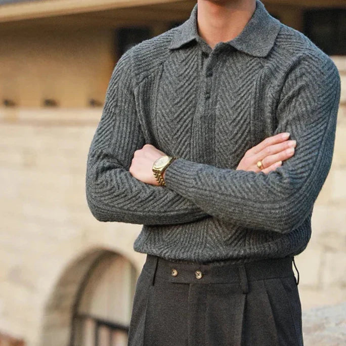 Velaro | Men’s Textured Knit Polo Sweater