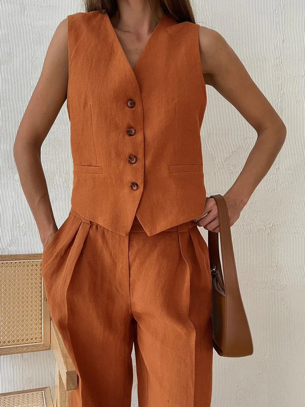 Valera - Women’s Linen Vest & Wide Leg Set