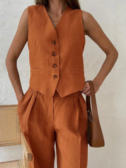 Valera - Women’s Linen Vest & Wide Leg Set
