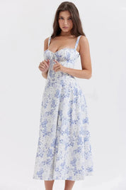 Linsay | Women’s Corset Bodice Midi Dress with Tie Back