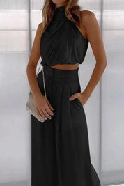Danalyn | Women’s Sleeveless V-Neck Wide Leg Pants Set