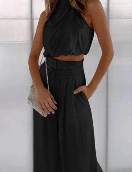 Danalyn | Women’s Sleeveless V-Neck Wide Leg Pants Set