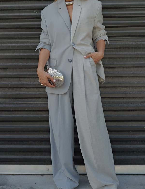 Girl Boss Avant-garde Contrast Colors Lapel Boyfriend Blazer and Pocketed Wide Leg Pants Set
