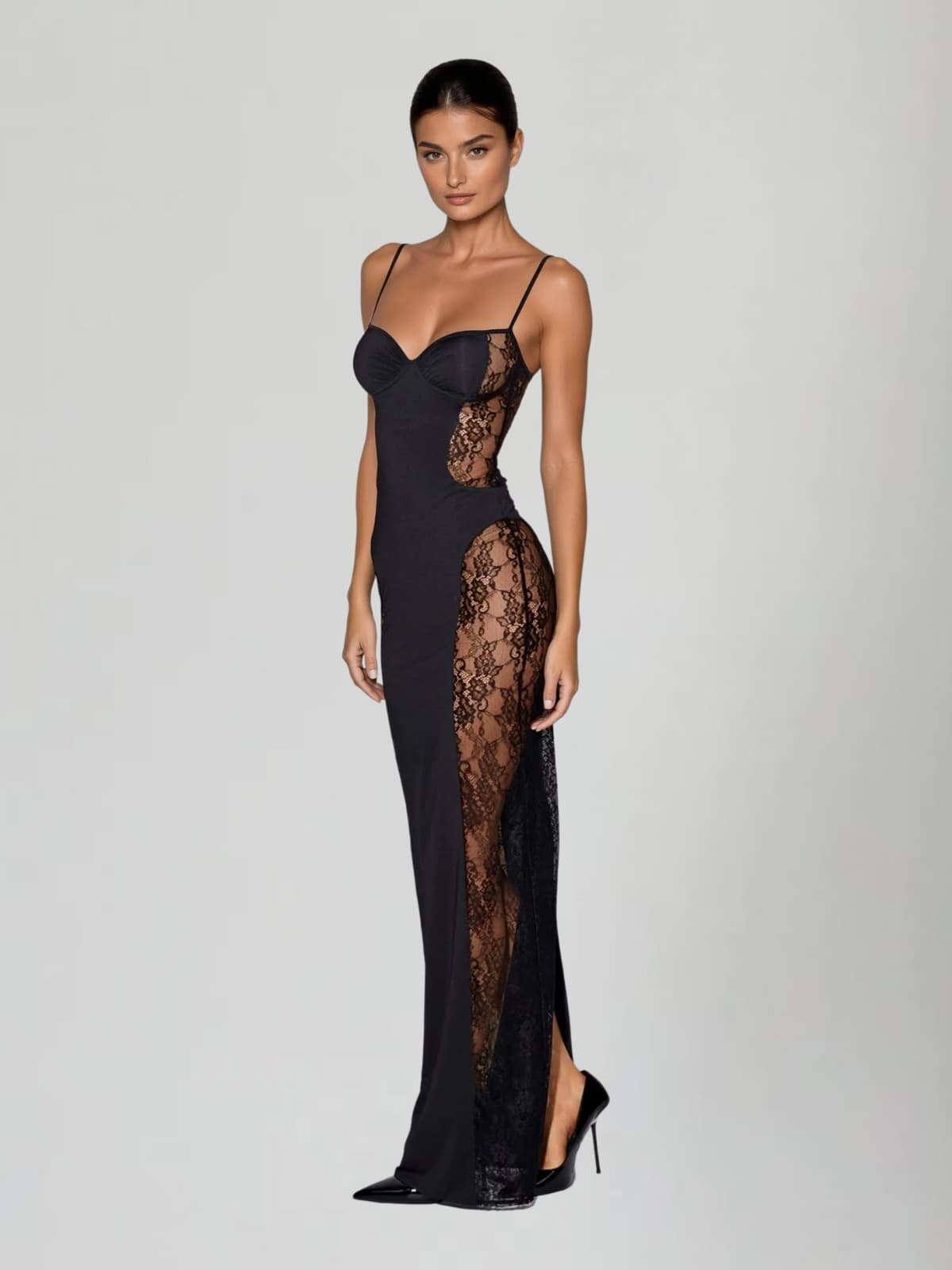 Aurevia - Women’s Lace Spaghetti Strap Maxi Dress