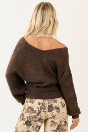 Virelia | Balloon Sleeve Ribbed V-Neck Sweater