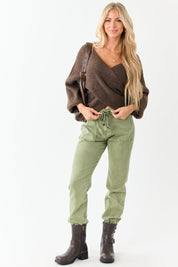 Virelia | Balloon Sleeve Ribbed V-Neck Sweater