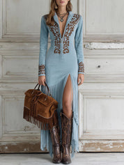 Zeravia - Women’s Embroidered Suede Tassel Jacket