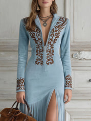 Zeravia - Women’s Embroidered Suede Tassel Jacket