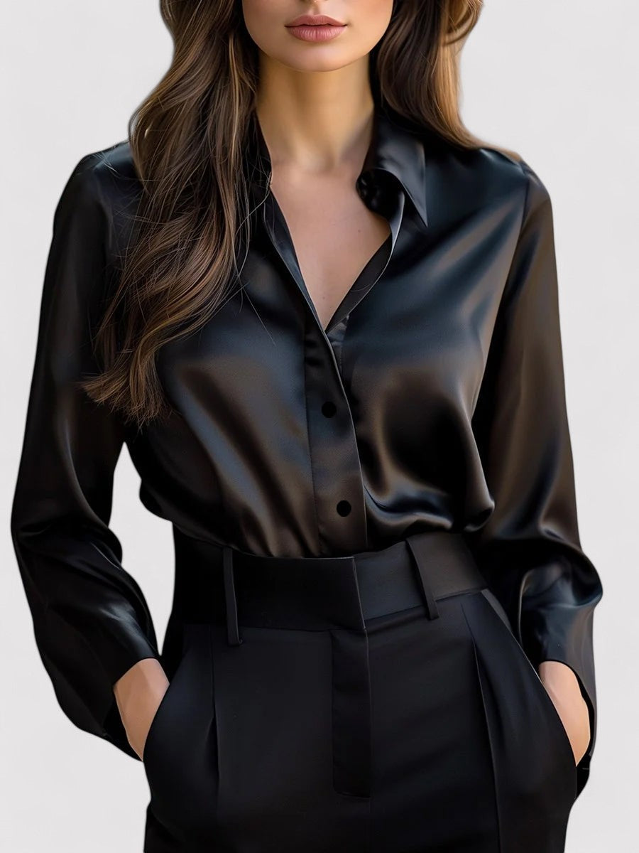 Alina | Women's Elegant Satin Long Sleeve Blouse