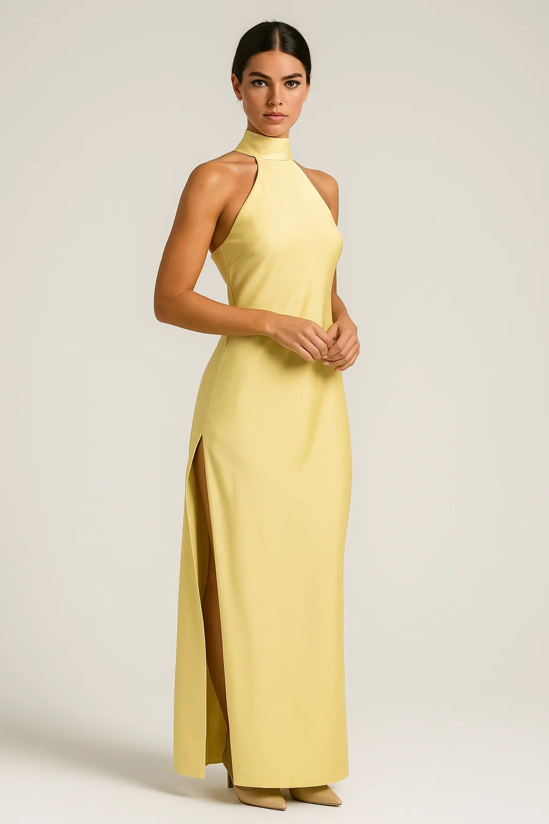 Oriana | Women’s Halter Neck Maxi Dress – Elegant Sleeveless Silhouette with Side Slit and Tie-Back Closure