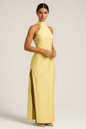Oriana | Women’s Halter Neck Maxi Dress – Elegant Sleeveless Silhouette with Side Slit and Tie-Back Closure