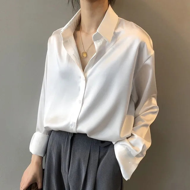 Quinn | Women’s Satin Blouse – Relaxed Fit with Elegant Sheen