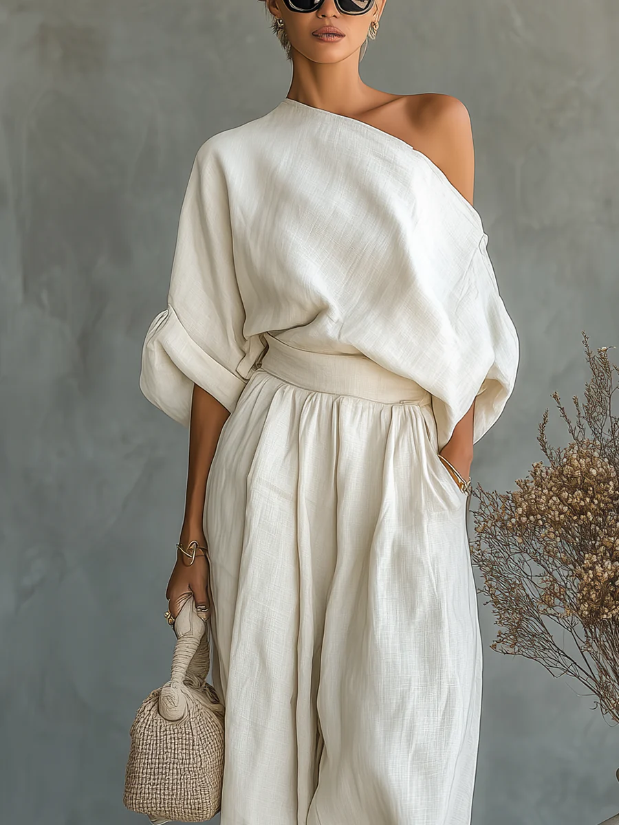 Calyvera - Women’s Off Shoulder Linen Set