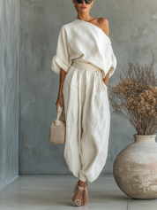 Calyvera - Women’s Off Shoulder Linen Set