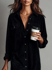 Corvella - Women’s Corduroy Midi Shirt Dress