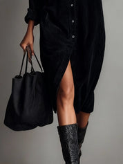 Corvella - Women’s Corduroy Midi Shirt Dress
