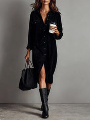 Corvella - Women’s Corduroy Midi Shirt Dress