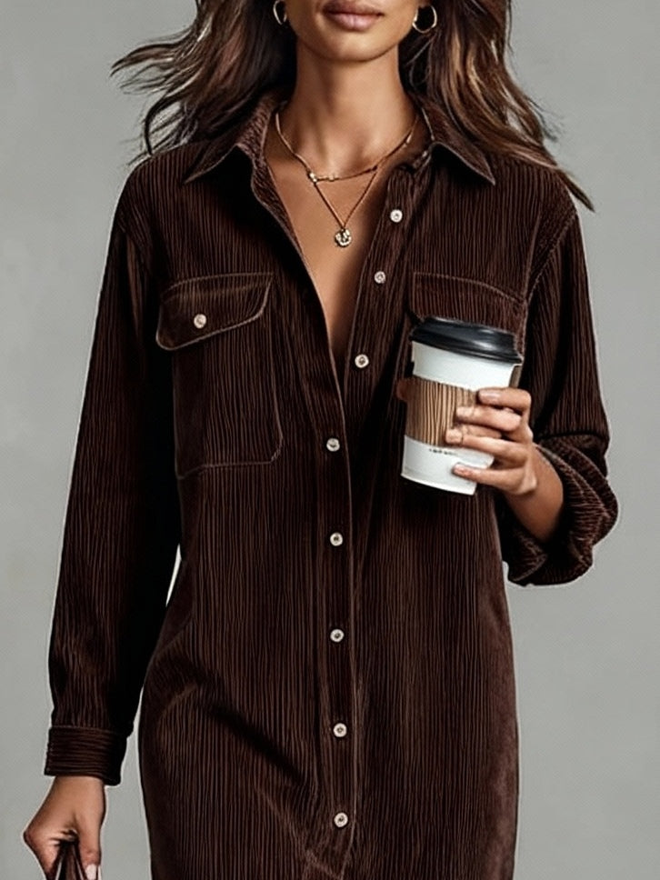 Corvella - Women’s Corduroy Midi Shirt Dress