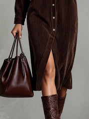 Corvella - Women’s Corduroy Midi Shirt Dress