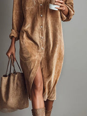 Corvella - Women’s Corduroy Midi Shirt Dress