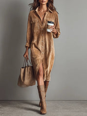 Corvella - Women’s Corduroy Midi Shirt Dress