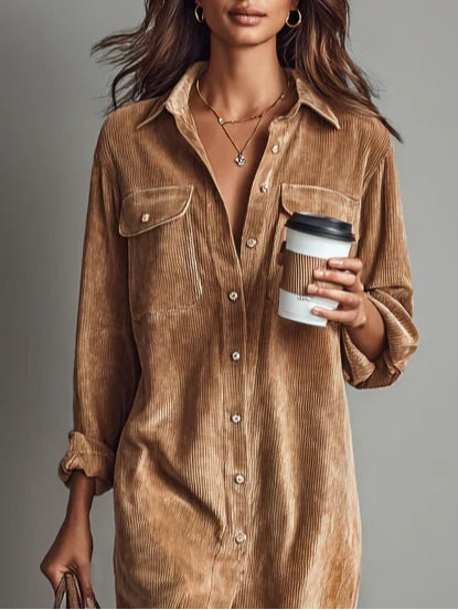 Corvella - Women’s Corduroy Midi Shirt Dress