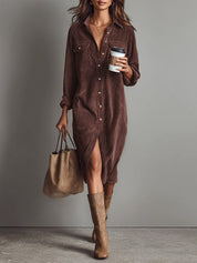 Corvella - Women’s Corduroy Midi Shirt Dress