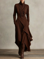 Zorvella - Women’s Draped Turtleneck Maxi Dress
