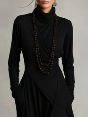 Zorvella - Women’s Draped Turtleneck Maxi Dress