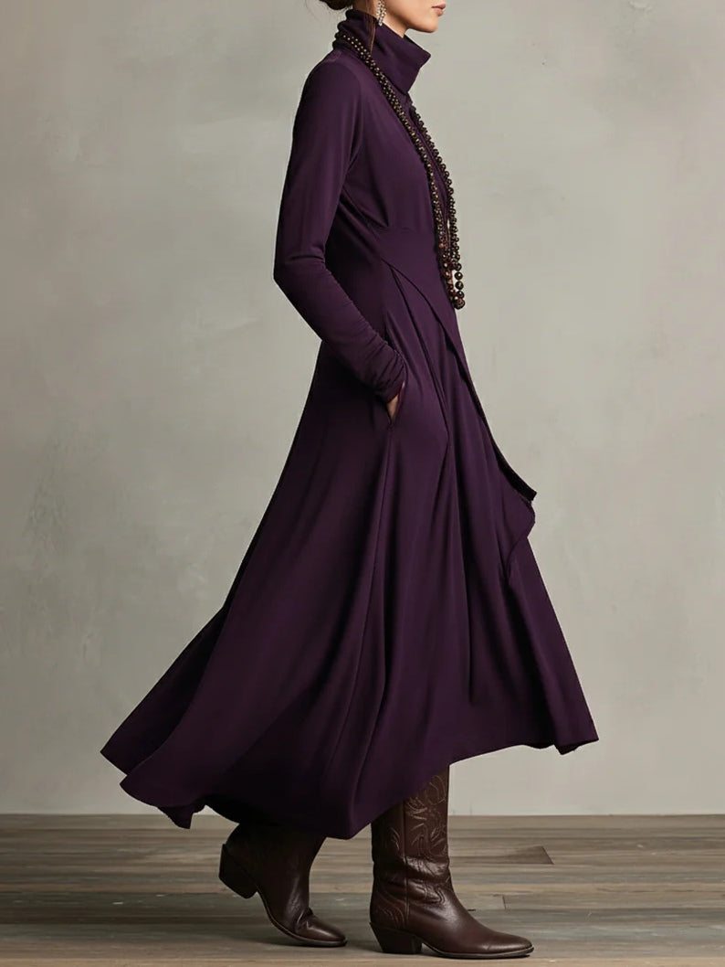 Zorvella - Women’s Draped Turtleneck Maxi Dress